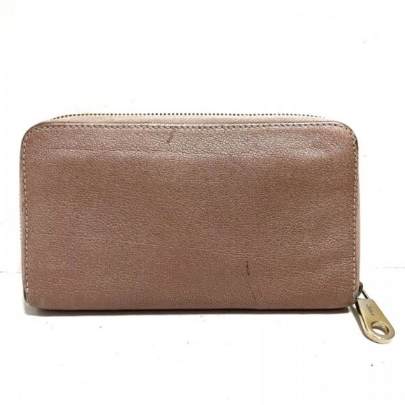Chloe (Authentic) Pink Champagne Leather & Gold Bow Accent Zippy Long Wallet - Picture 2 of 11